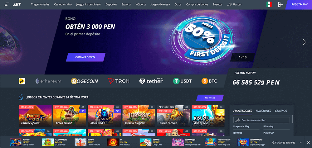 Página oficial de Jet Casino